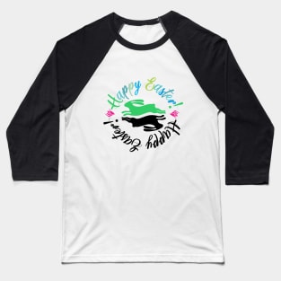Happy Easter Cute Playful Green And Black Bunnies Illustration Baseball T-Shirt